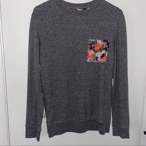 Dark Gray Crewneck with Floral Front Pocket SZ S